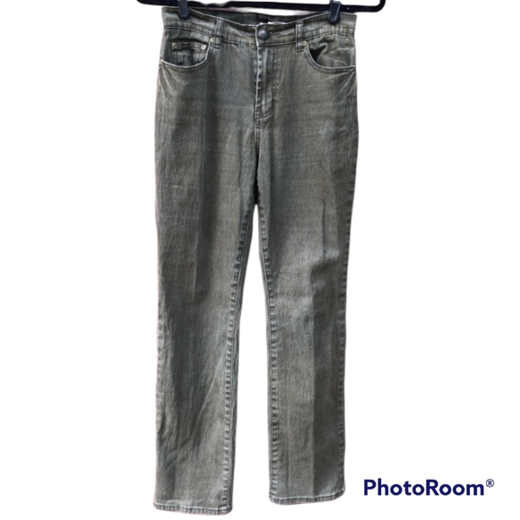 QVC DG2 2 Jeans High Rise Olive Green Stretch Straight Leg by Diane Gilman - Picture 1 of 6